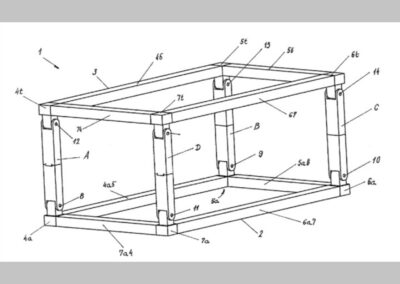 Foldable frame for containers and hinged member therefor